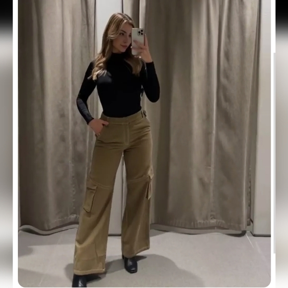 NWT Zara high waisted wide leg cargo pants - Picture 6 of 16
